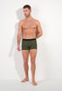 Full-body view of a men model wearing HO khaki green  Boxer Briefs
