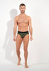 Full-body view of a men model wearing HO khaki green  Mini Briefs