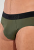 Close-up view of a men model wearing HO khaki green  Mini Briefs