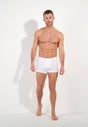 Full-body view of a men model wearing HO white cotton Comfort Boxer Briefs