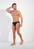 Full-body view of a men model wearing HO black cotton Comfort Micro Briefs