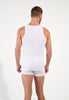 Back view of a men model wearing HO white cotton Tanktop
