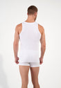Back view of a men model wearing HO white cotton Tanktop