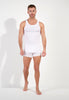 Full-body view of a men model wearing HO white cotton Tanktop