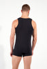Back view of a men model wearing HO black cotton Tanktop