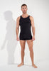 Full-body view of a men model wearing HO black cotton Tanktop