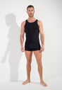 Full-body view of a men model wearing HO black cotton Tanktop