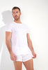 Front view of a men model wearing HO white cotton Tee-Shirt Crew Neck
