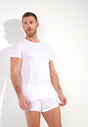 Front view of a men model wearing HO white cotton Tee-Shirt Crew Neck
