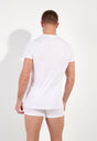 Back view of a men model wearing HO white cotton Tee-Shirt Crew Neck