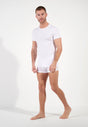 Full-body view of a men model wearing HO white cotton Tee-Shirt Crew Neck