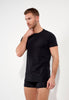 Front view of a men model wearing HO black cotton Tee-Shirt Crew Neck