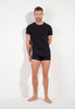 Full-body view of a men model wearing HO black cotton Tee-Shirt Crew Neck