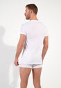 Back view of a men model wearing HO white cotton Tee-Shirt V Neck