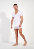 Full-body view of a men model wearing HO white cotton Tee-Shirt V Neck