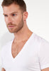 General view of a men model wearing HO white cotton Tee-Shirt V Neck