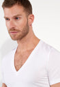 General view of a men model wearing HO white cotton Tee-Shirt V Neck