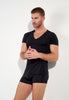 Front view of a men model wearing HO black cotton Tee-Shirt V Neck