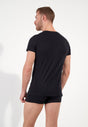Back view of a men model wearing HO black cotton Tee-Shirt V Neck