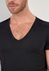 Close-up view of a men model wearing HO black cotton Tee-Shirt V Neck