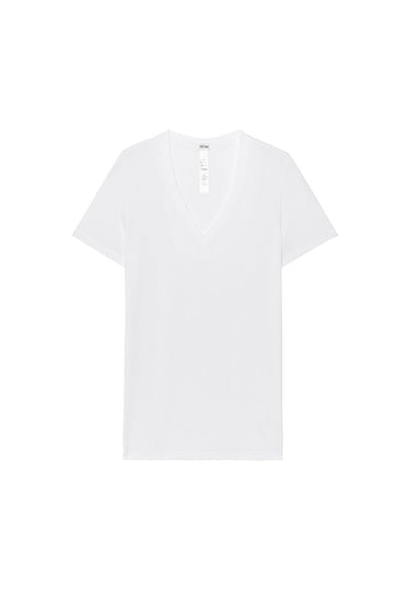 Front cutout view of HO white cotton Tee-Shirt V Neck
