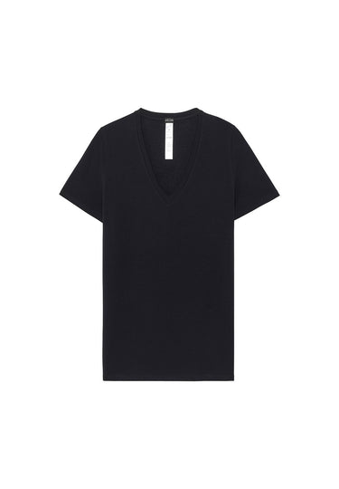 Front cutout view of HO black cotton Tee-Shirt V Neck
