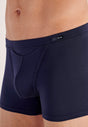 Close-up view of a men model wearing HO navy modal/viscose/tencel Comfort Boxer Briefs HO1