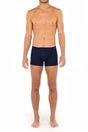 Front view of a men model wearing HO navy modal/viscose/tencel Comfort Boxer Briefs
