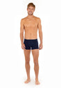 Full-body view of a men model wearing HO navy modal/viscose/tencel Comfort Boxer Briefs