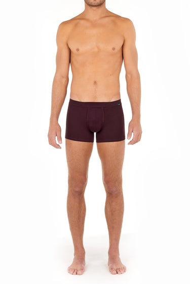 Front view of a men model wearing HO bordeaux modal/viscose/tencel Comfort Boxer Briefs