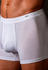 Close-up view of a men model wearing HO white modal/viscose/tencel Comfort Boxer Briefs