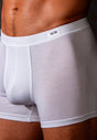Close-up view of a men model wearing HO white modal/viscose/tencel Comfort Boxer Briefs