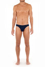 Front view of a men model wearing HO navy modal/viscose/tencel Comfort Micro Briefs