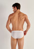 Back view of a men model wearing HO white modal/viscose/tencel Comfort Briefs HO1