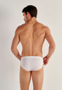 Back view of a men model wearing HO white modal/viscose/tencel Comfort Briefs HO1