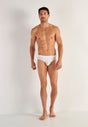 Full-body view of a men model wearing HO white modal/viscose/tencel Comfort Briefs HO1