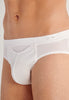 Close-up view of a men model wearing HO white modal/viscose/tencel Comfort Briefs HO1