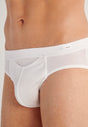 Close-up view of a men model wearing HO white modal/viscose/tencel Comfort Briefs HO1