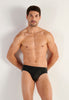 Front view of a men model wearing HO black modal/viscose/tencel Comfort Briefs HO1