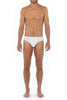 Front view of a men model wearing HO white modal/viscose/tencel Comfort Briefs