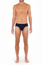 Front view of a men model wearing HO navy modal/viscose/tencel Comfort Briefs