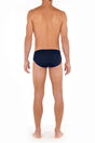 Back view of a men model wearing HO navy modal/viscose/tencel Comfort Briefs