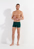 Full-body view of a men model wearing HO dark green modal/viscose/tencel Comfort Boxer Briefs HO1
