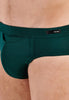 Close-up view of a men model wearing HO dark green modal/viscose/tencel Comfort Briefs HO1