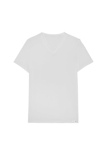 Front cutout view of HO white modal/viscose/tencel Tee-Shirt V Neck