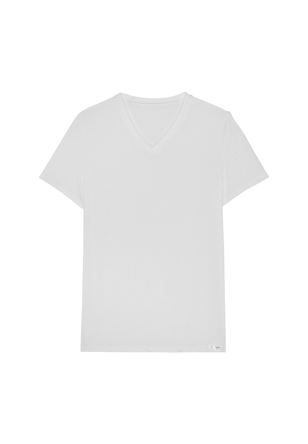 Front cutout view of HO white modal/viscose/tencel Tee-Shirt V Neck