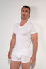 Front view of a men model wearing HO white modal/viscose/tencel Tee-Shirt V Neck