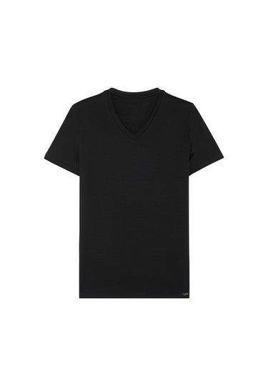 Front cutout view of HO black modal/viscose/tencel Tee-Shirt V Neck
