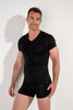 Front view of a men model wearing HO black modal/viscose/tencel Tee-Shirt V Neck