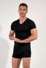 General view of a men model wearing HO black modal/viscose/tencel Tee-Shirt V Neck